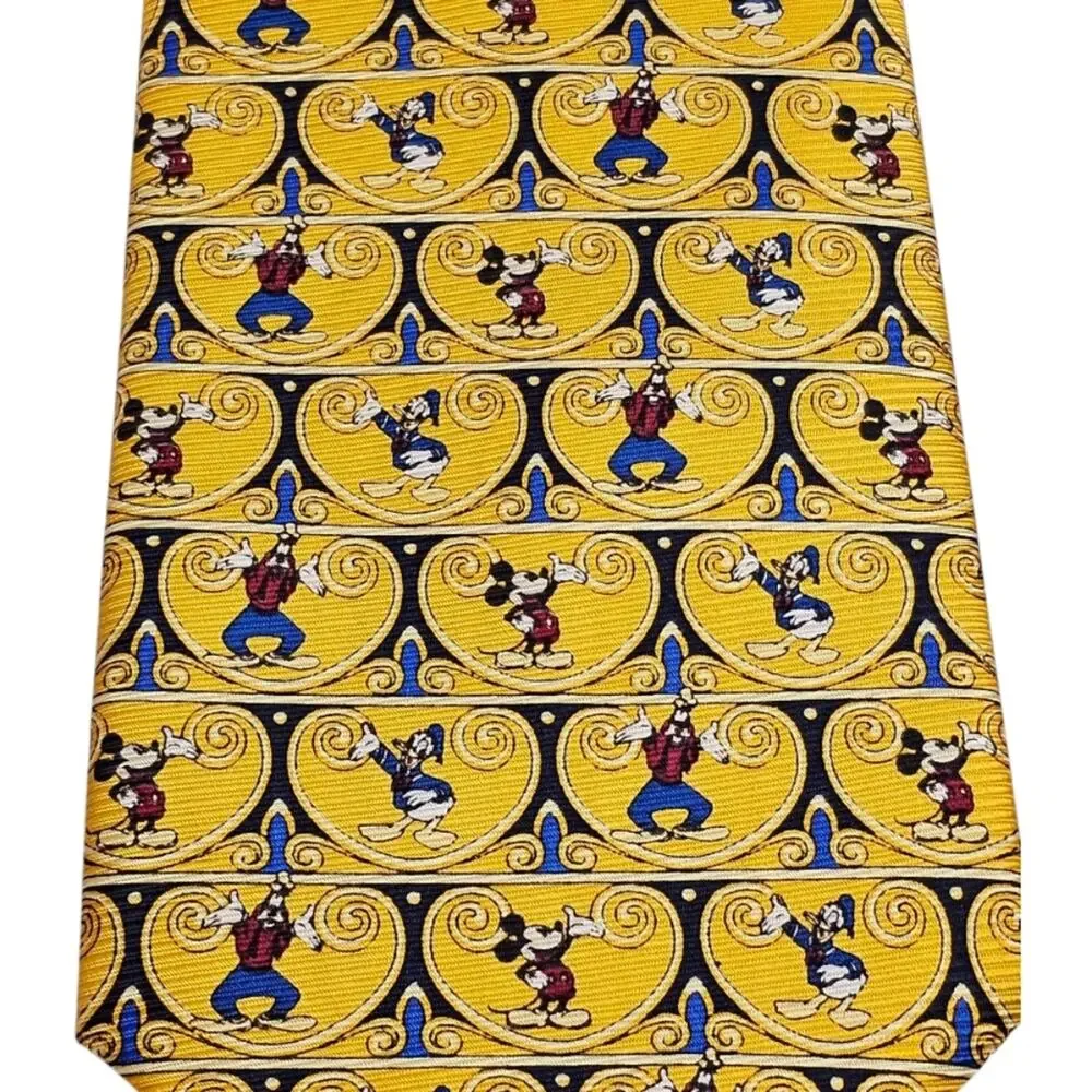 The Disney Store Handmade 100% Silk Mickey Mouse, Goofy and Donald Duck Tie